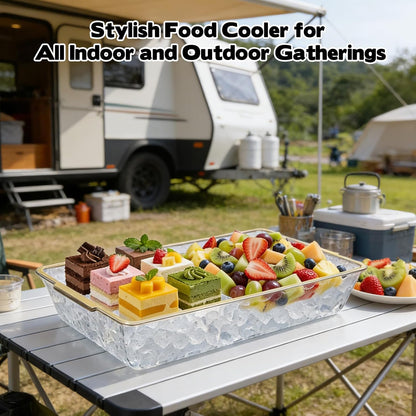 2 Set Chilled Serving Trays for Parties, 16" x 9.8" Plastic Compartment Charcuterie Platters for Serving Food Ice Party Servings Dish Keeps Food Cold for Vegetable, Fruit, Cheese, Seafood & Dip