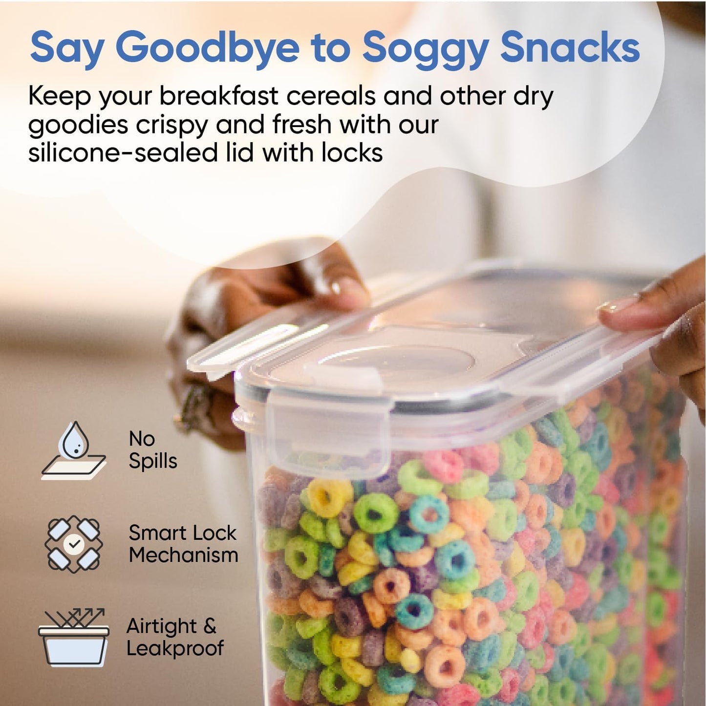 Chef's Path Airtight Food Storage Containers - Pack of 4 (4L/135.3oz) - MULTISPOUT Design for Kitchen & Pantry - BPA-Free Cereal Containers with Bigger Spout Mouth for Easy Pouring