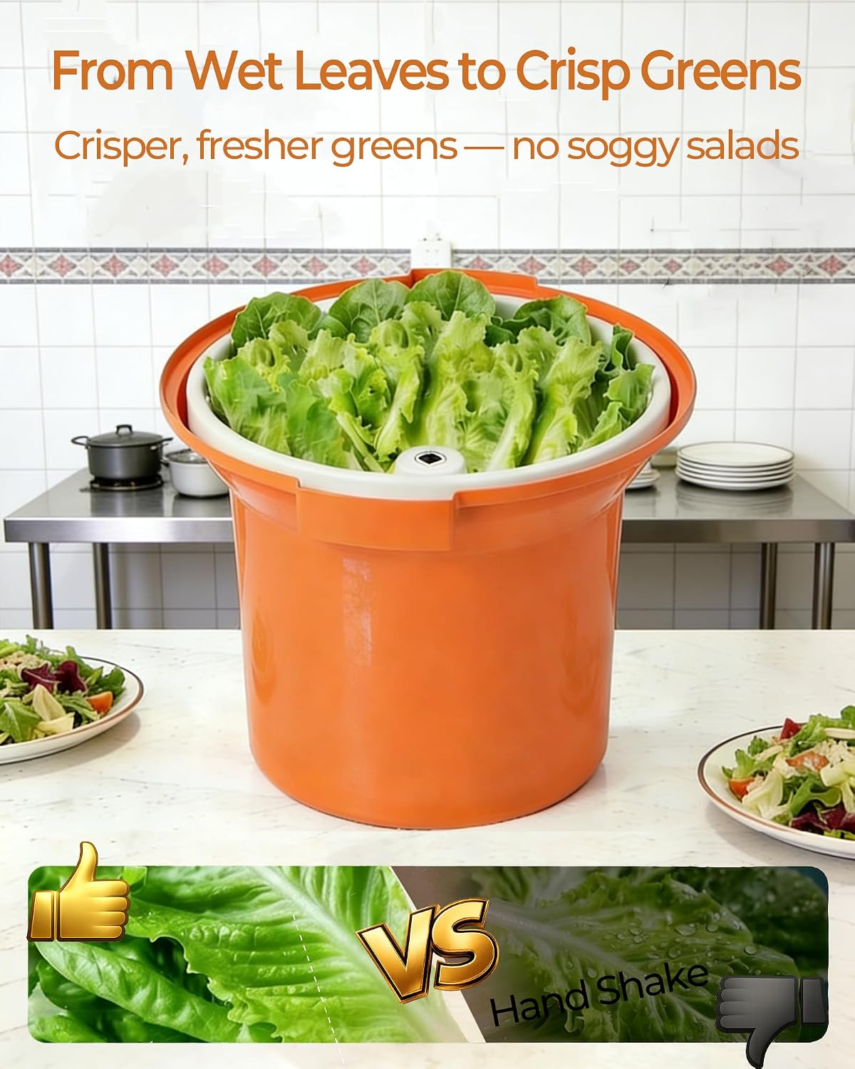 Commercial Salad Spinner - 6 Gallon Salad with Stand Dryer w/Draining Hose, 24Qt Manual Salad Spinner for up to 7 Heads of Lettuce Spinner Large for Catering