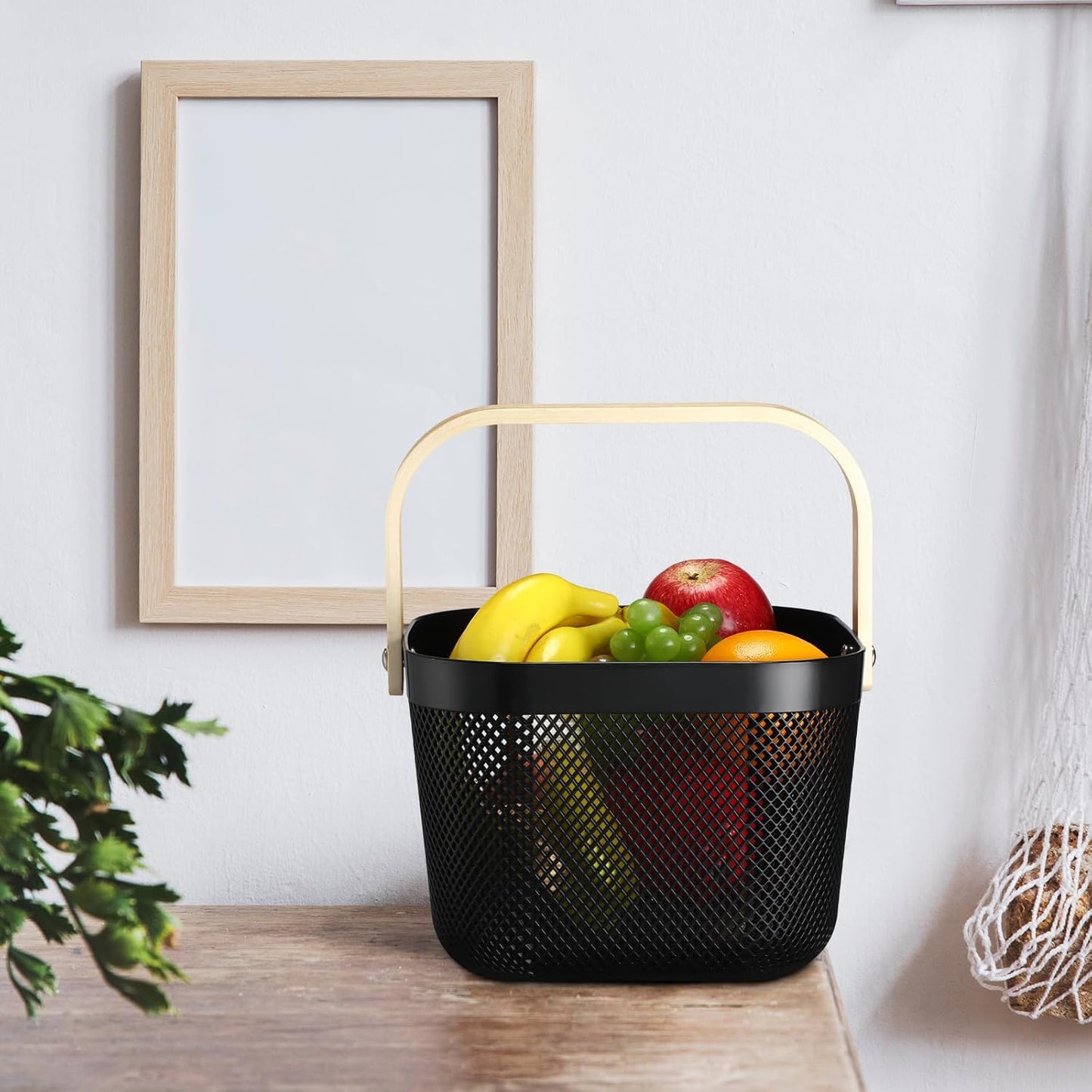 Sadnyy 4 Pcs Plastic Mesh Garden Harvest Basket Storage Basket with Wooden Handle Multi Functional Mesh Bin for Kitchen Cabinet Picnic Fruit Vegetable Gathering Organizer(Large,White)