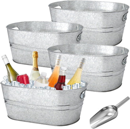 2 Pack 4 Gallon Galvanized Tub Ice Buckets for Parties Portable Beverage Tub Champagne Bucket Metal Ice Buckets for Cocktail Bar with Ice Scoop