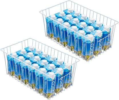 16" L x 12" W Wider Freezer Storage Organizer Baskets Container, Deep Metal Wire Chest Upright Refrigerator Divider Bins with Built-in Handles for Cabinet, Pantry, Closet, Kitchen