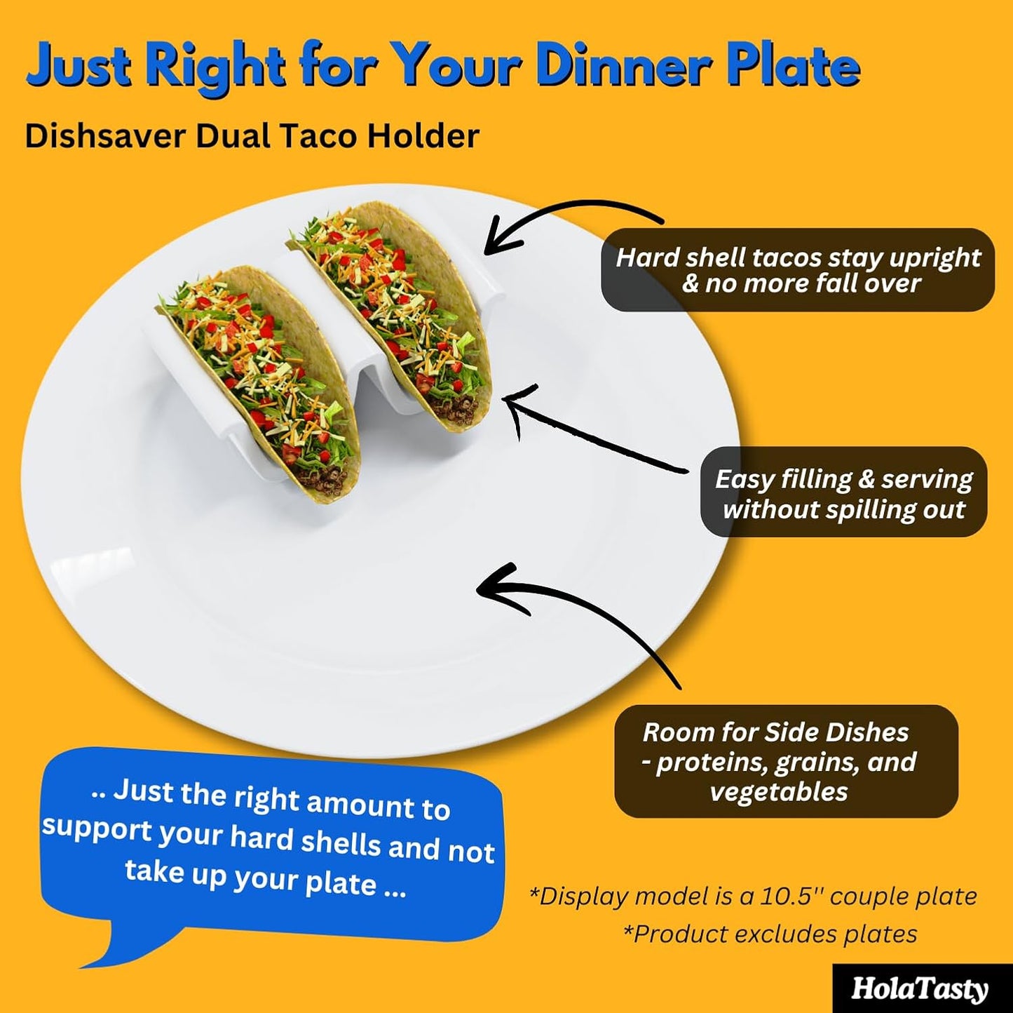 HolaTasty Taco Shell Holder Ceramic, Taco Gifts for Thanksgiving Christmas - Taco Holders Set of 2, Dual Taco Stand for Plates - Hold Street/Hard Shells, Mini Taco Night Accessories for Taco Lovers