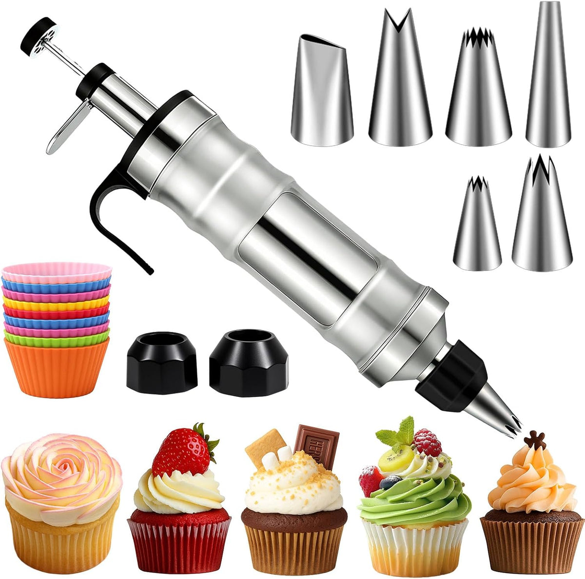 FANTEXY Dessert Decorating Syringe Set, Stainless Steel Icing Piping Kit