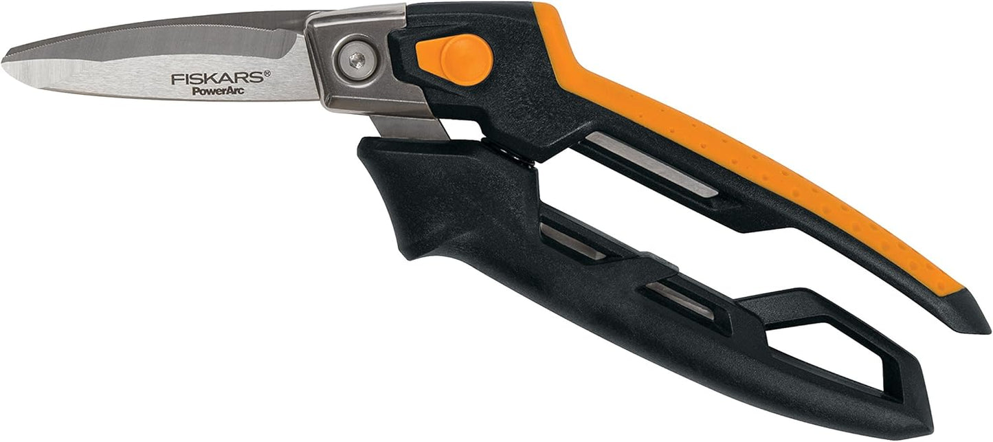 Fiskars Pro PowerArc Shop Shears, Heavy Duty Stainless Steel Scissor, Industrial Grade Tool for Building and Construction, 10 in, Orange/Black