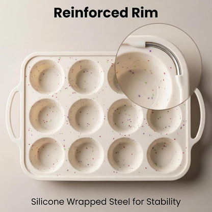 2Pcs Silicone Muffin Pan for Baking - 12 Cup Regular Size Cupcake Pan, Silicone Muffin Tray, Nonstick Cupcake Baking Pan Molds for Baking Homemade Muffins