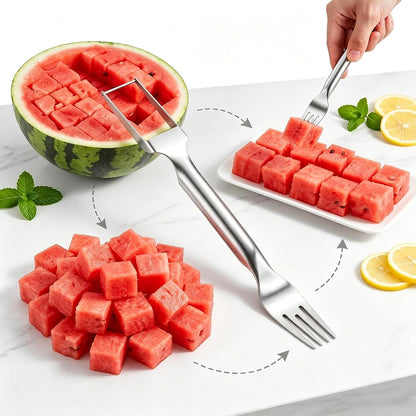 2 Pcs Watermelon Fork Slicer Cutter, 2-in-1 Watermelon Fork Slicer Cutter Set，Watermelon Cutter, Fruit Forks Slicer for Home Party Camping Kitchen Gadget
