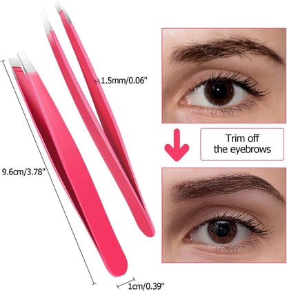 Mudder 12 Pcs Eyebrow Tweezers Set for Facial Hair Stainless Steel Slanted Tip Tweezers in Bulk for Men and Women(Silver)