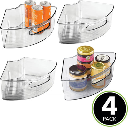 mDesign Plastic Lazy Susan Cabinet Storage Bin with Front Handle for Kitchen Countertop, Pantry, Shelf, Fridge Organization - Hold Food, Drinks, Snacks - Ligne Collection - 4 Pack - Smoke Gray