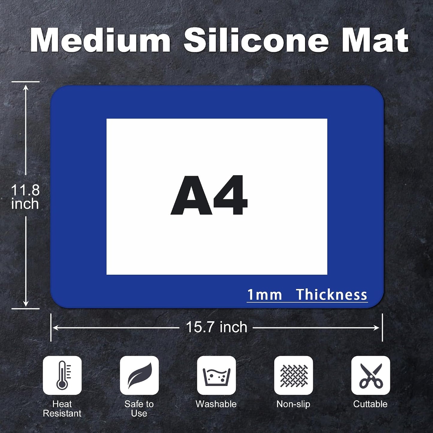 Silicone Mat for Kitchen Counter, Silicone Mat Trimable to Size (Black, 15.7×11.8inch-2pcs), BPA-Free Silicone Placemat, Heat-Resistant NonSlip Table Mat for Air Fryer, Countertop Protector Mat
