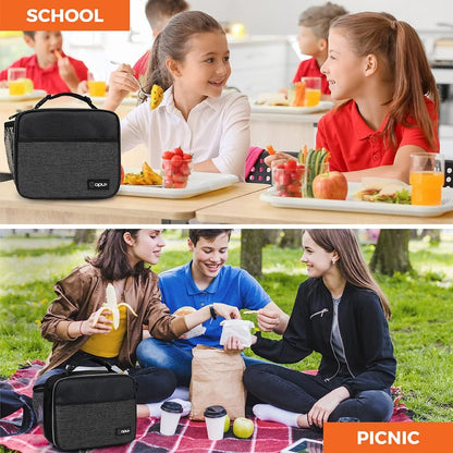 opux Insulated Lunch Bag Kids, Lunch Box for School Boy Girl, Leakproof Small Reusable Compact Soft Mini Cooler Bag, Toddler Small Lunch Boxes Kit Pail with Front Side Pockets (Purple)