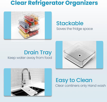SMRCAD 8 Pack Refrigerator Organizers, Clear Pull-out Drawer Container and Organizer Bins with Lids, Stackable Storage Containers for Fruits, Vegetable (Set of 8 (Include Pull Out Drawer))