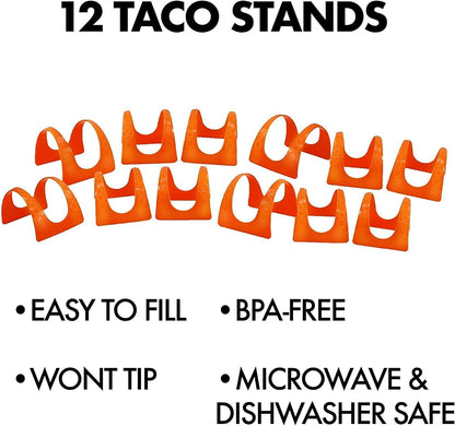 Taco Holder (8 pack) - Stand for Tacos, Soft & Hard Shells for Fill & Serve Without Mess, Plastic Server Set, Dishwasher Safe and Best for Kids, BBQ or a Party - Filling & Serving Rack, by Jokari