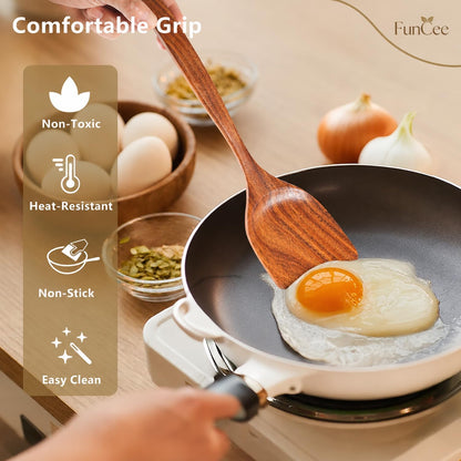 Wooden Spatula, Acacia Wood Long Handle Flat Frying Turner, Handmade wooden spoons for cooking, Kitchen Utensil set, Non-Stick Cooking Spurtle Utensils for kitchen use
