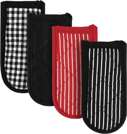ZUFECY 4-Pack Cotton Handle Covers, Heat Resistant Sleeves for Cast Iron Cookware, Multi-Pattern Set for Cooking and Serving
