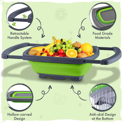 Silicone Collapsible Colander Sink Colander Collapsible Camping Versatile Collapsible Strainer Sink strainer basket over Sink Strainer (Red Green Blue)