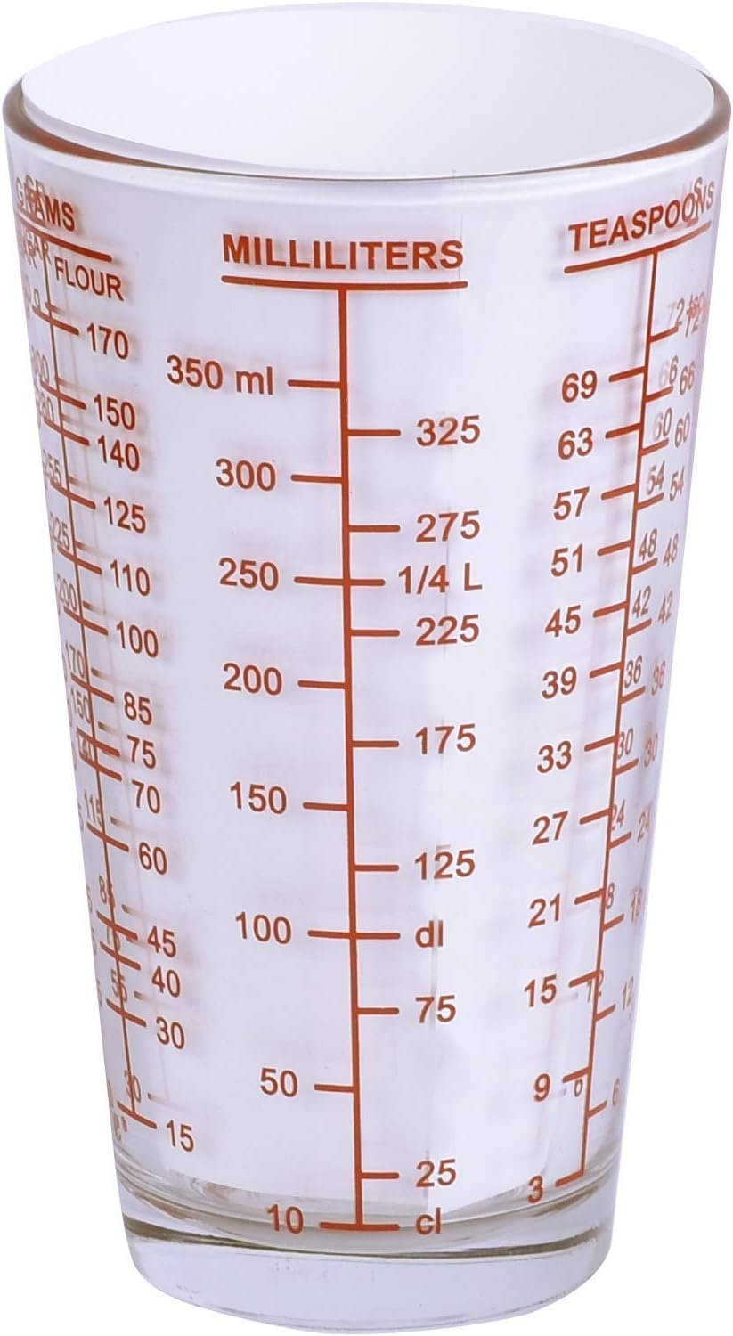 Kolder Mix N Measure Glass, Multi-Purpose Liquid and Dry Measuring Cup, 6 Units of Measurement, Heavy Glass, Red