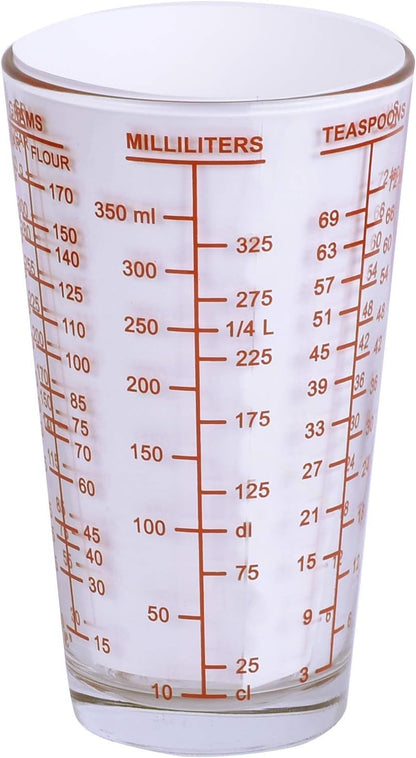 Kolder Mix N Measure Glass, Multi-Purpose Liquid and Dry Measuring Cup, 6 Units of Measurement, Heavy Glass, Red