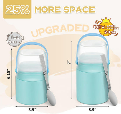 2 - in - 1 Soup Thermo for Hot Food 14oz with Snack Box Container Leak Proof Insulated Lunch Container Kids and Adults Stainless Steel Double Wall Vacuum Wide-mouth Thermal with Spoon and Handle