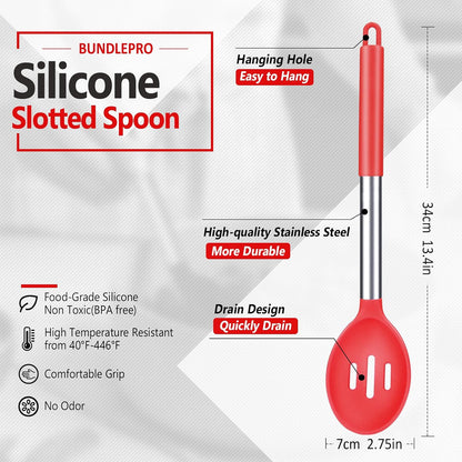 BUNDLEPRO Large Silicone Slotted Spoon, 2 Pack, Gray-Blue