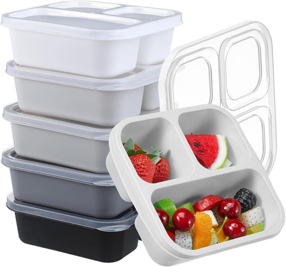 Honeydak 5 Pack Snack Containers 3 Compartment Bento Snack Boxes Divided Meal Prep Containers with Lids Reusable Adults Lunch Food Storage Box for School Work Travel(Elderberry)