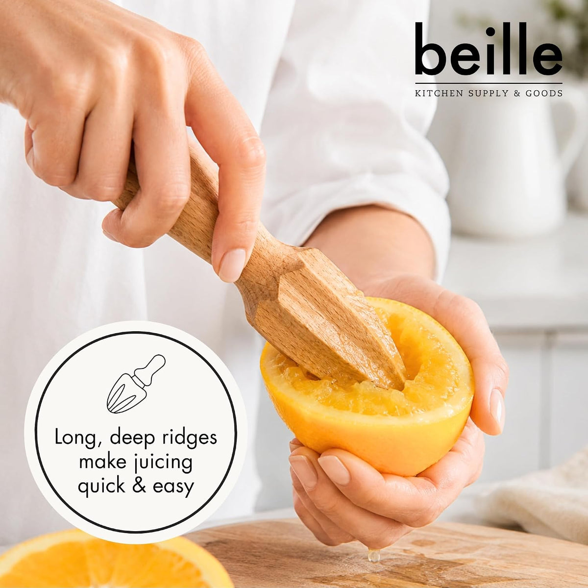Beille Natural Beechwood Handheld Citrus Reamer, 6.5 Inches