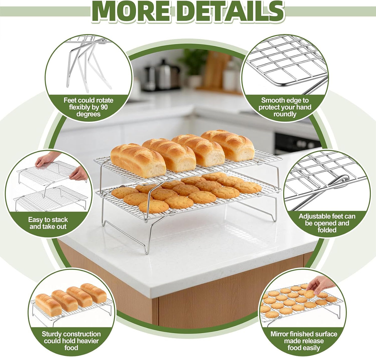 P&P CHEF 4 Tier Stackable Cooling Racks for Cooking and Baking, 15" x 10"