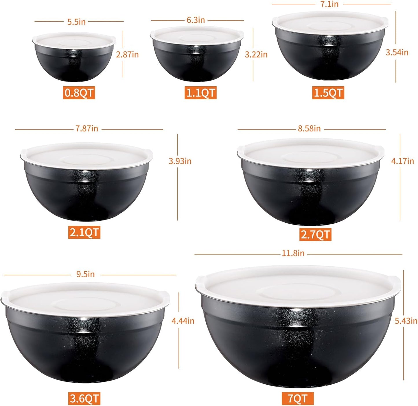 Pink Mixing Bowls with Airtight Lids, Stainless Steel Nesting Mixing Bowls Set of 7, Ideal for Baking, Prepping and Serving Food, Size 7, 3.6, 2.7, 2.1, 1.5, 1.1,0.8 QT, Stackable Design