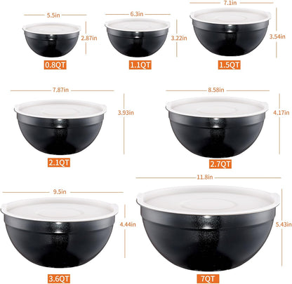 Pink Mixing Bowls with Airtight Lids, Stainless Steel Nesting Mixing Bowls Set of 7, Ideal for Baking, Prepping and Serving Food, Size 7, 3.6, 2.7, 2.1, 1.5, 1.1,0.8 QT, Stackable Design