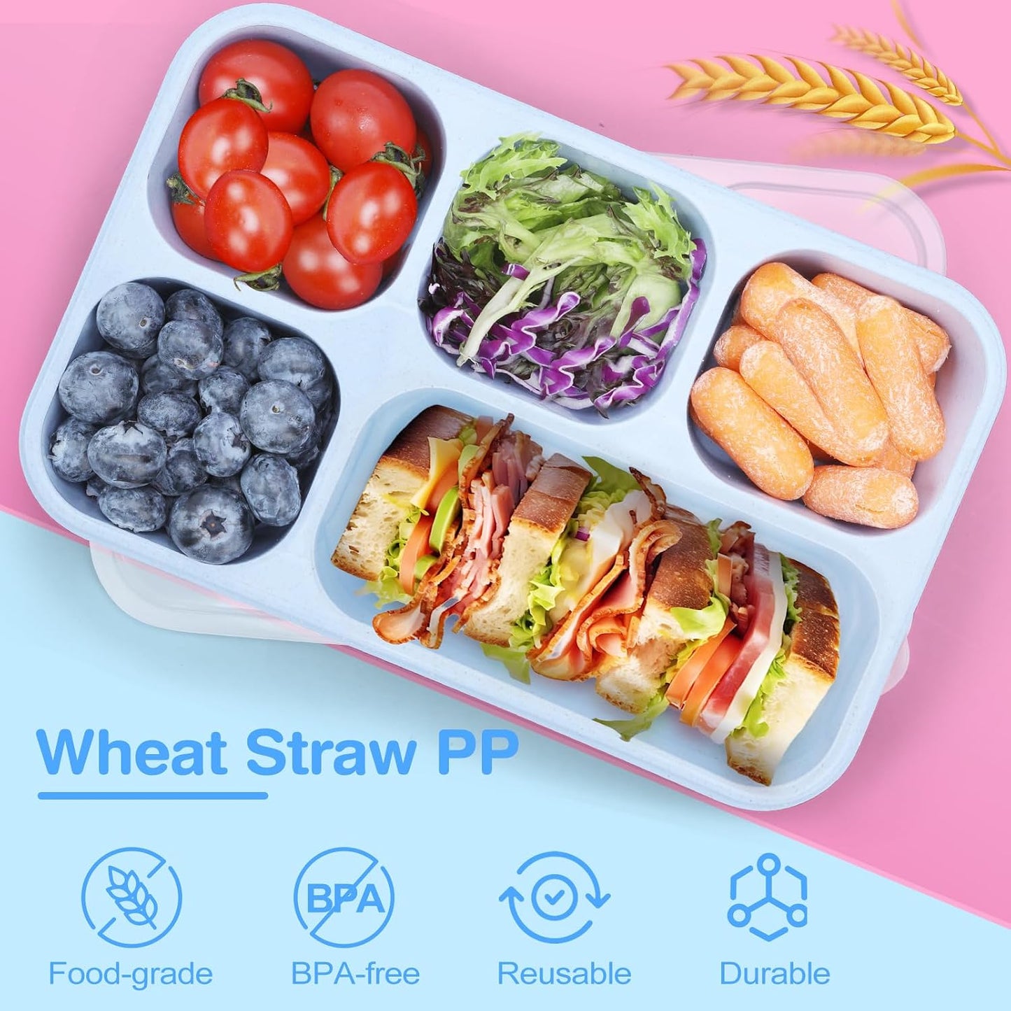 Rinwoc Bento Box [Portion Size], 3 Pack Snack Containers with 3 Compartments for Meal Prep & On-the-Go [School, Travel], Lunchable Container Reusable and BPA-Free