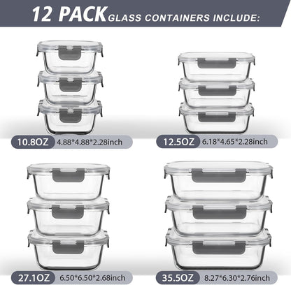 Glass Food Storage Containers with Lids, [18 Piece] Glass Meal Prep Containers, Containers for Food Storage with Lids, BPA Free & Leak Proof (9 Lid & 9 Container)