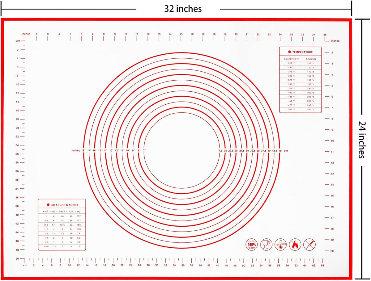 Yansumi silicone pastry non stick baking mat with measurement fondant mat with three sizes for silicone baking mat, counter mat, dough rolling mat,fondant/pie crust mat (Red, 16"L x 12"W)