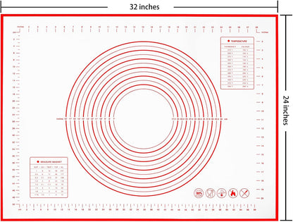 Yansumi silicone pastry non stick baking mat with measurement fondant mat with three sizes for silicone baking mat, counter mat, dough rolling mat,fondant/pie crust mat (Red, 16"L x 12"W)