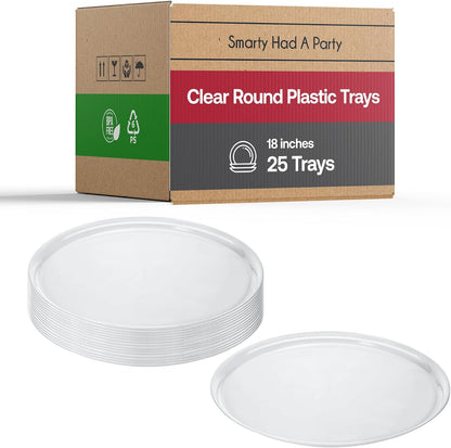 Smarty Had A Party 12 Inch Black Round Plastic Serving Tray – Heavy-Duty Party Platters & Catering Trays, Reusable or Disposable Plastic Trays for Serving Food, Elegant Party Tray Set of 25