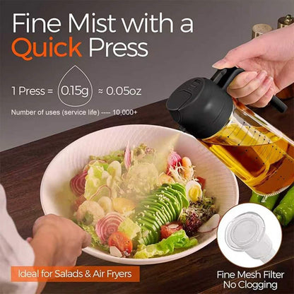 AT-VALY 2-in-1 Oil Sprayer for Cooking, 16oz Glass Oil Dispenser, Black