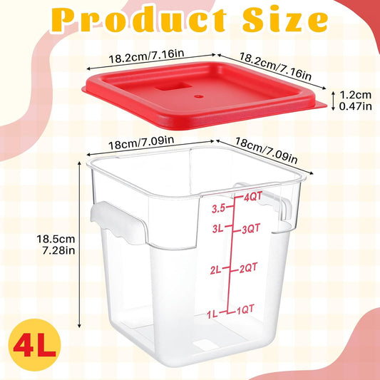 Ziliny 1 Pcs 4 Qt Clear Square Dough Proofing Container with Lid, Red