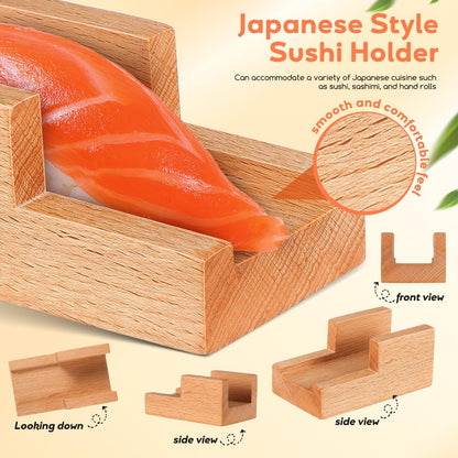 Amosfun Japanese Wooden Sushi Holder - Traditional Sushi Rack Taco Holder for Home Restaurant Party Use 3.54 X 1.96 X 1.57 Inches