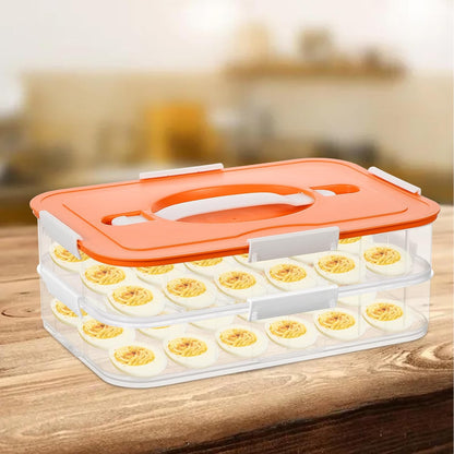 2-Layer Deviled Egg Containers with Lid, 36 Slots Plastic Detachable Egg Tray Carrier with Handle, Clear Eggs Storage Box Portable Eggs Holder for Easter Party Home Kitchen Refrigerator Supplies