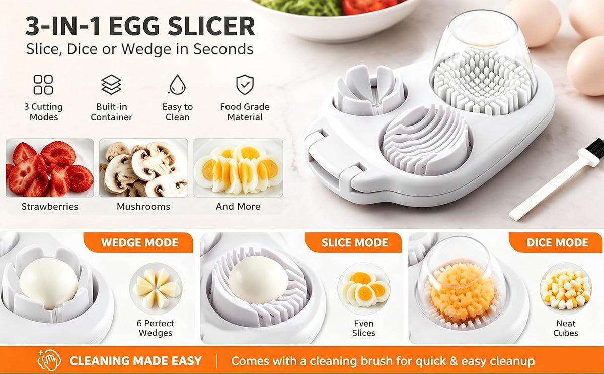 Egg Slicer for Hard Boiled Eggs, 3-in-1 Stainless Steel Egg Cutter
