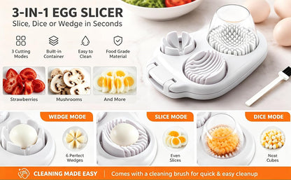 Egg Slicer for Hard Boiled Eggs, 3-in-1 Stainless Steel Egg Cutter