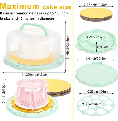 Cake Carrier with Lid and Handle Plastic Cupcake Carrier Holder with 10 Golden Boards and Insulated Bag 10-Inch Round Cake Container for Transporting Cupcakes Pies Snack and Desserts