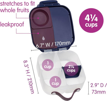 b.box Mini Lunch Box 2-Pack, Leak Proof Bento Box for Kids, 3 Compartment Snack Containers Ages 3+, Lunchbox for Daycare + School, Dishwasher Safe, BPA-Free, PFAS-Free, 4.25 Cup - Blue + Green