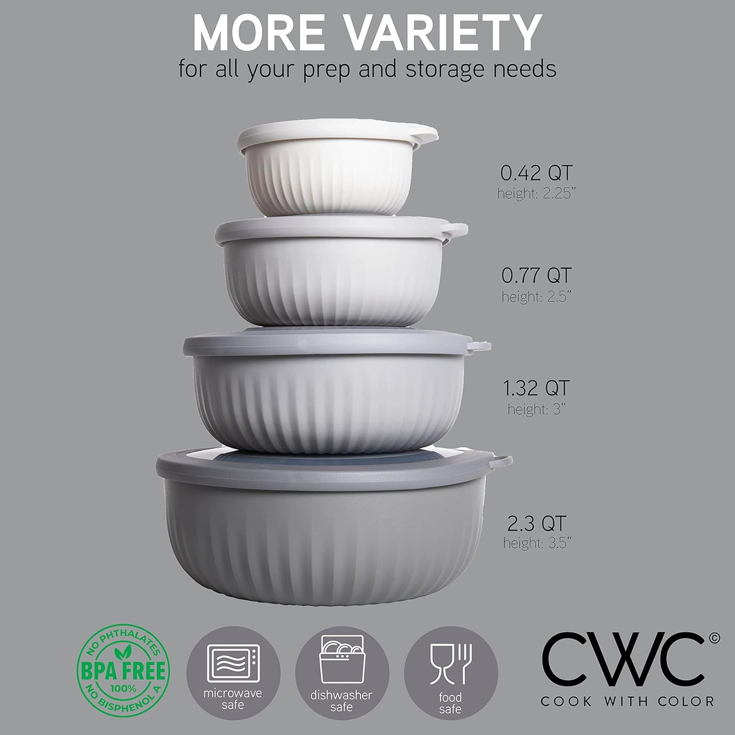 COOK WITH COLOR Prep Bowls with Lids- Wide and Deep Nesting Plastic Small Mixing Bowl Set with Lids, 8 Piece Set - Wide Bowls, Blue