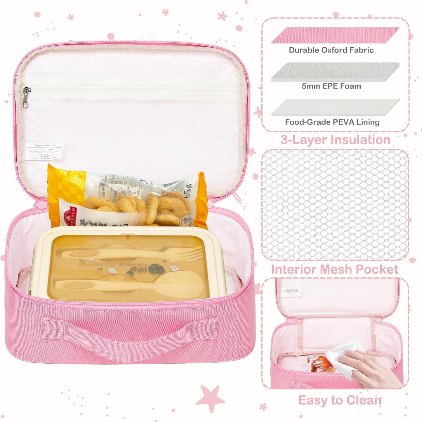 FlowFly Kids Lunch box Insulated Soft Bag Mini Cooler Back to School Thermal Meal Tote Kit for Girls, Boys, Black