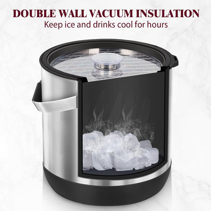 6.8L/7QT Insulated Ice Bucket with Lid & Scoop,Double-Wall Ice Bucket for Parties,Cocktail Bar(White)