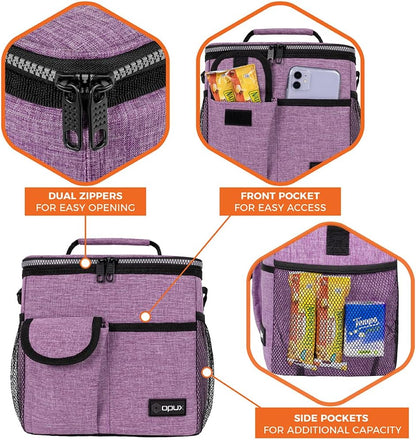 opux Insulated Lunch Bag for Men Women, Leakproof Black Lunch Box for Work, Portable Soft Lunch Cooler Bag with Shoulder Strap, Adult Lunchbox Lunch Pail for Kid Boy Girl School, 14 Can/8L