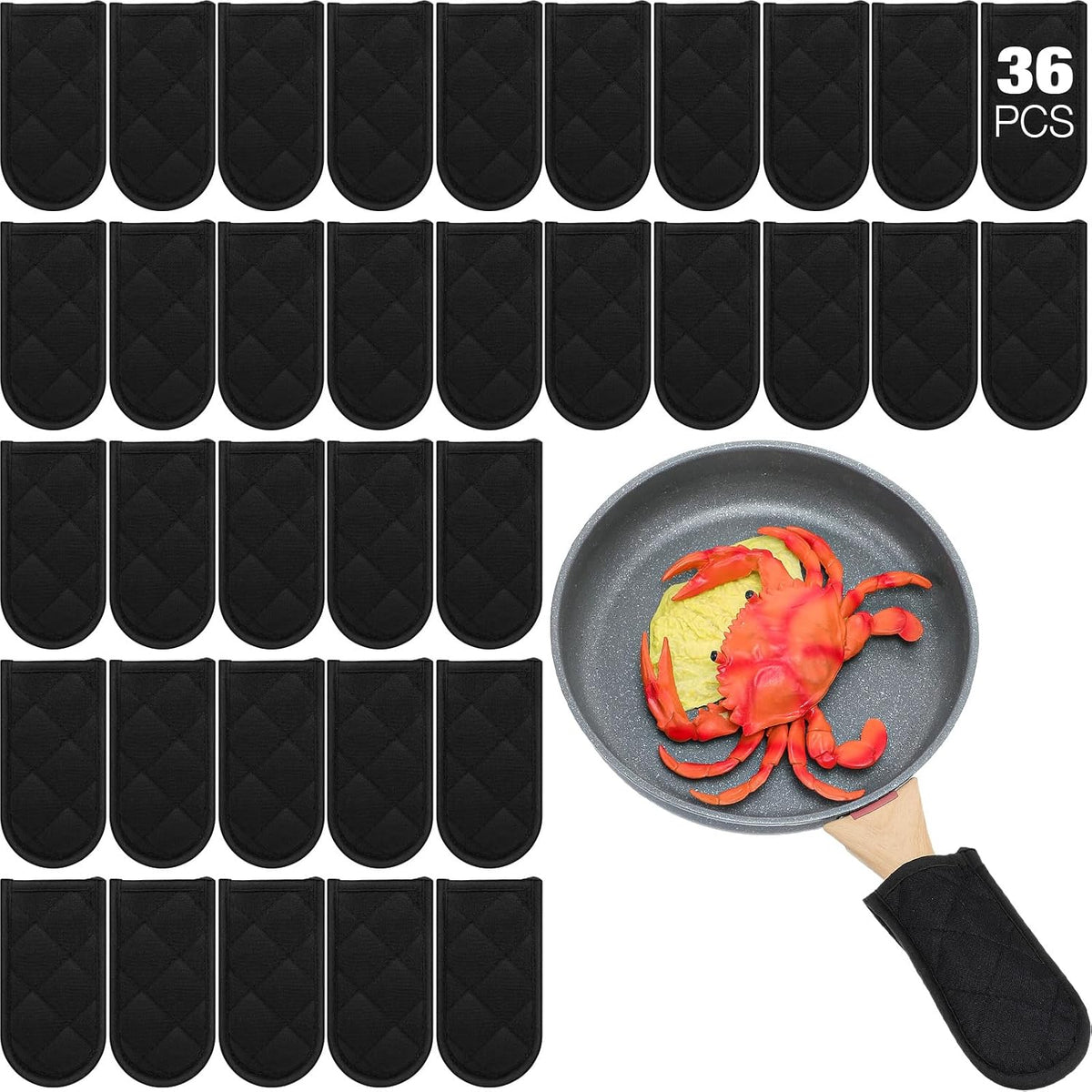Dandat 24 Set Hot Handle Covers for Daily Replace Use Gift Pan Handle Sleeve Covers Heat Resistant Cast Iron Holder Sleeve Washable Handgrip Mitts for Christmas Kitchen Gifts Craft (Black)