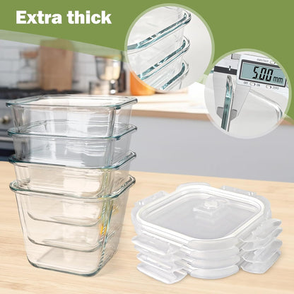 Glass Soup Containers with Lids 32oz - Borosilicate Glass Storage Containers 4 Cup, Freezer to Microwave Safe, Airtight Leak Proof, Square Meal Prep Containers for Lunch Travel- 6 Pack