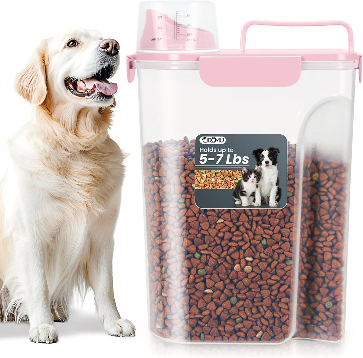 Dog Cat Food Storage Container, Pet Food Pourable Container Airtight with Large Spout & Cup, BPA-Free Plastic Food Dispenser for Pet Food, Bird Seed, Rice, Flour (Dark Gray, 2.5L)