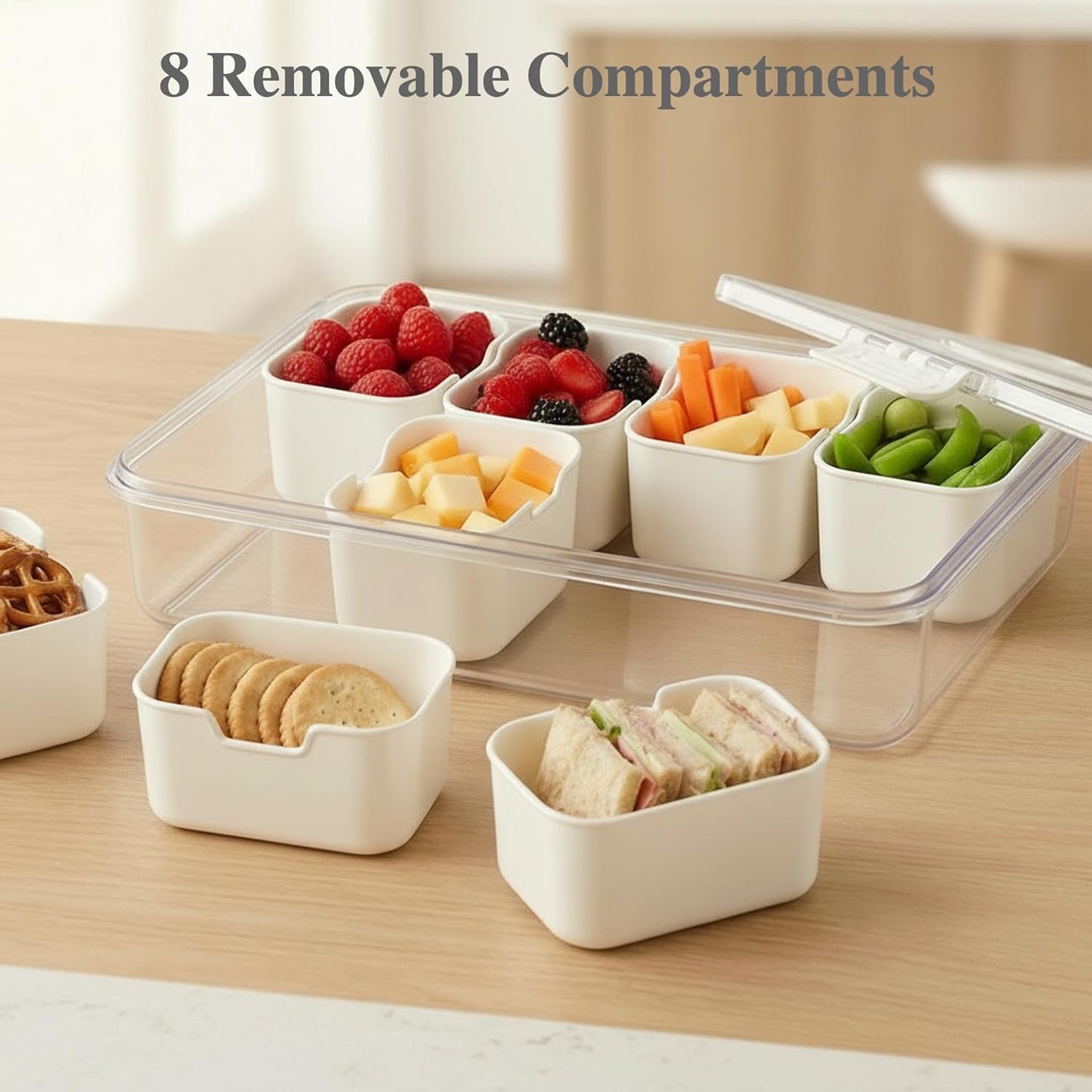 [Dishwasher Safe] Snackle Box, Travel Snack Box, Snacklebox, Snack Tackle Box for Adults, Divided Serving Tray with Lid, Charcuterie Board Travel and More (8 Compartments)